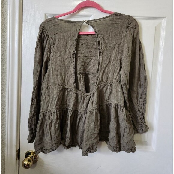 American Eagle Pastel Olive Green Smocked Long Sleeve Blouse Top M - Picture 13 of 13